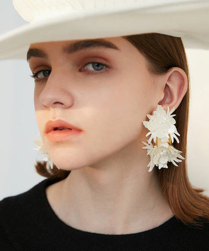 Handmade 3D Layered Flower Statement Earrings