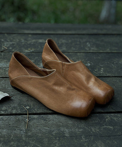 Handmade Apricot Horsehide Leather Comfy Flats Shoes
