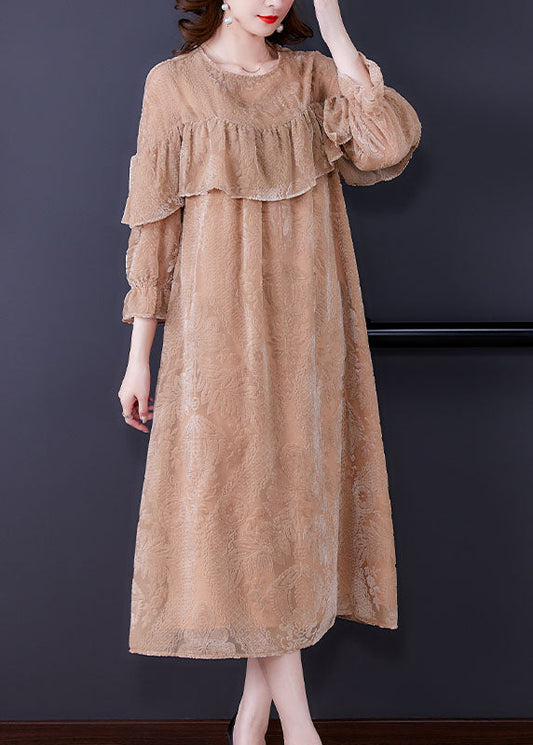 Handmade Apricot Jacquard Velour Vacation Dresses Spring