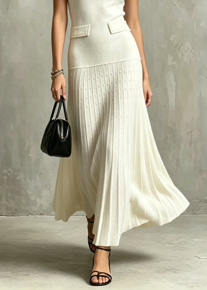 Handmade Apricot O Neck Patchwork Knit Maxi Dresses Sleeveless