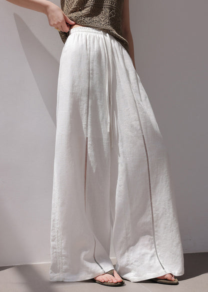 Handmade Beige Elastic Waist Patchwork Wide Leg Pants Spring
