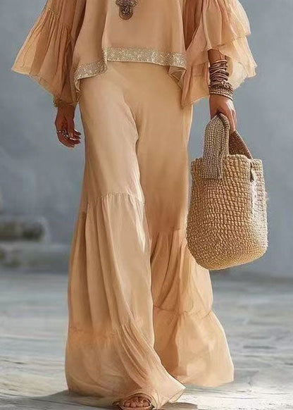 Handmade Beige Oversized Cotton Two Pieces Set Flare Sleeve