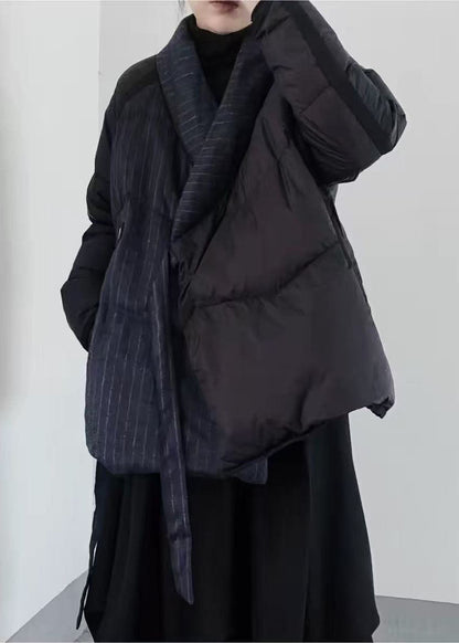 Handmade Black Asymmetrical Patchwork Duck Down Puffers Jackets Winter