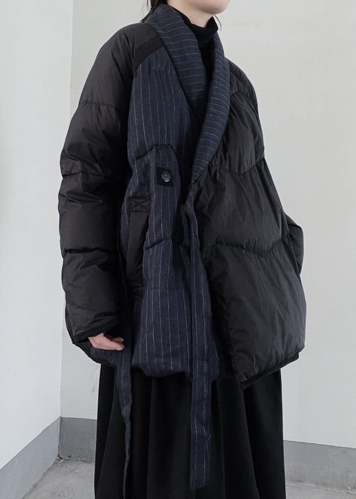 Handmade Black Asymmetrical Patchwork Duck Down Puffers Jackets Winter
