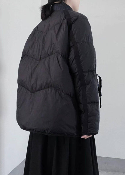 Handmade Black Asymmetrical Patchwork Duck Down Puffers Jackets Winter