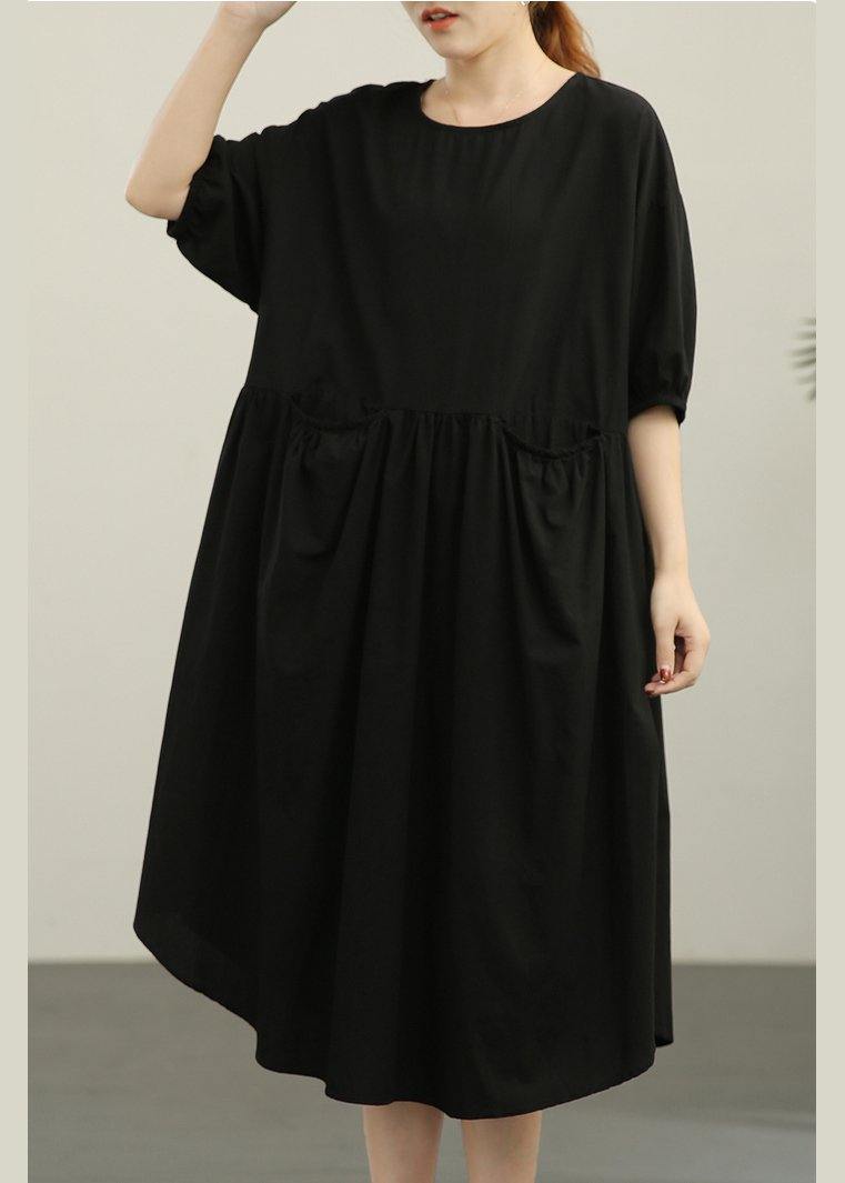 Handmade Black Cinched Summer Cotton Dress - SooLinen