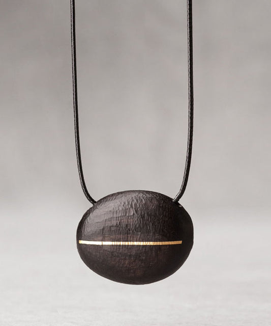 Handmade Black Copper Ebony Waxed Cord Sweater Pendant Necklace