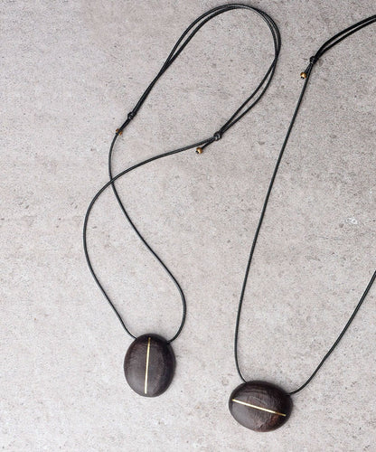 Handmade Black Copper Ebony Waxed Cord Sweater Pendant Necklace