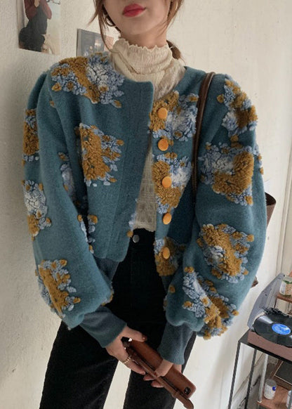 Handmade Black Embroidered Floral Faux Fur Jacket Spring