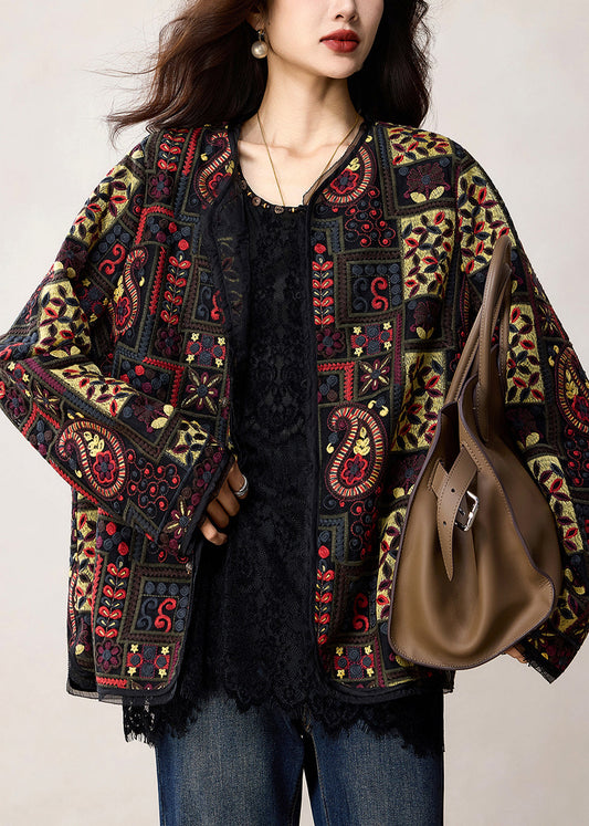 Handmade Black Embroidered Oversized Cotton Jacket Spring