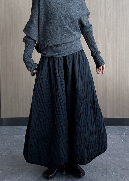 Handmade Black Exra Large Hem Fine Cotton Filled Skirts Winter