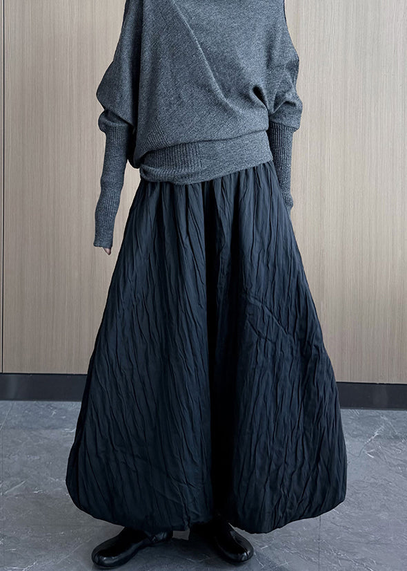 Handmade Black Exra Large Hem Fine Cotton Filled Skirts Winter
