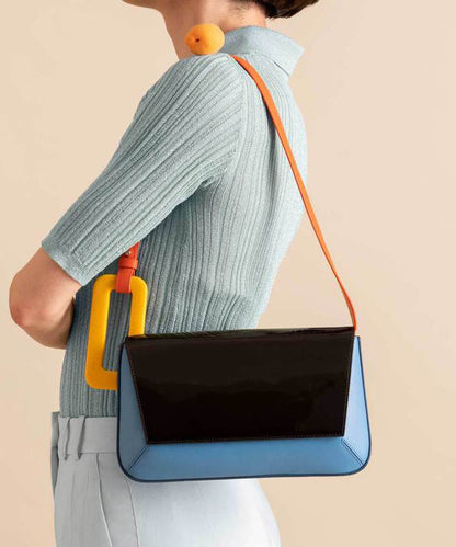 Handmade Black Geometric Shape Asymmetrical Design Faux Leather Women Handbag