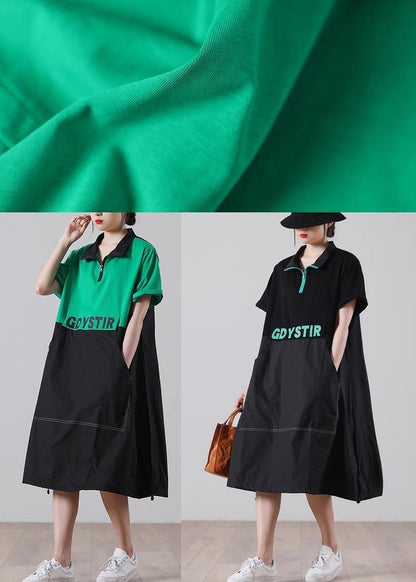 Handmade Black Graphic zippered Holiday Summer Cotton Dress - SooLinen