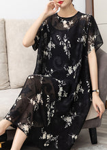 Load image into Gallery viewer, Handmade Black O Neck Print Patchwork Chiffon Dress Summer