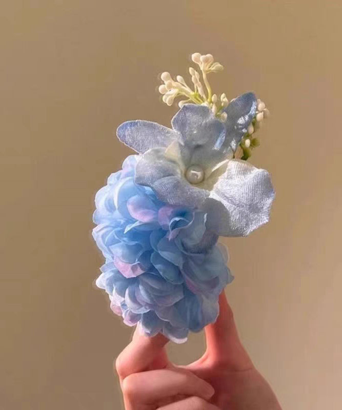 Handmade Blue Alloy Butterfly Floral Pearl Hairpin