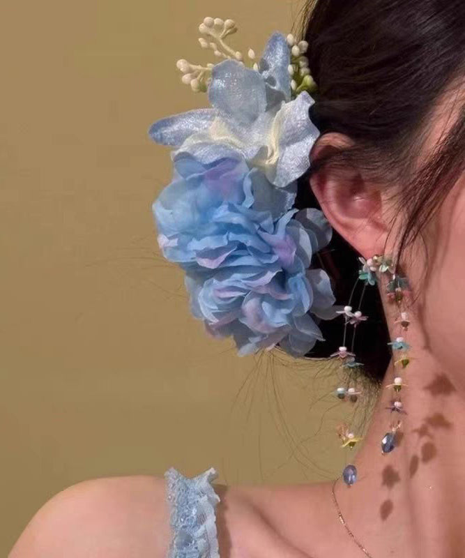 Handmade Blue Alloy Butterfly Floral Pearl Hairpin