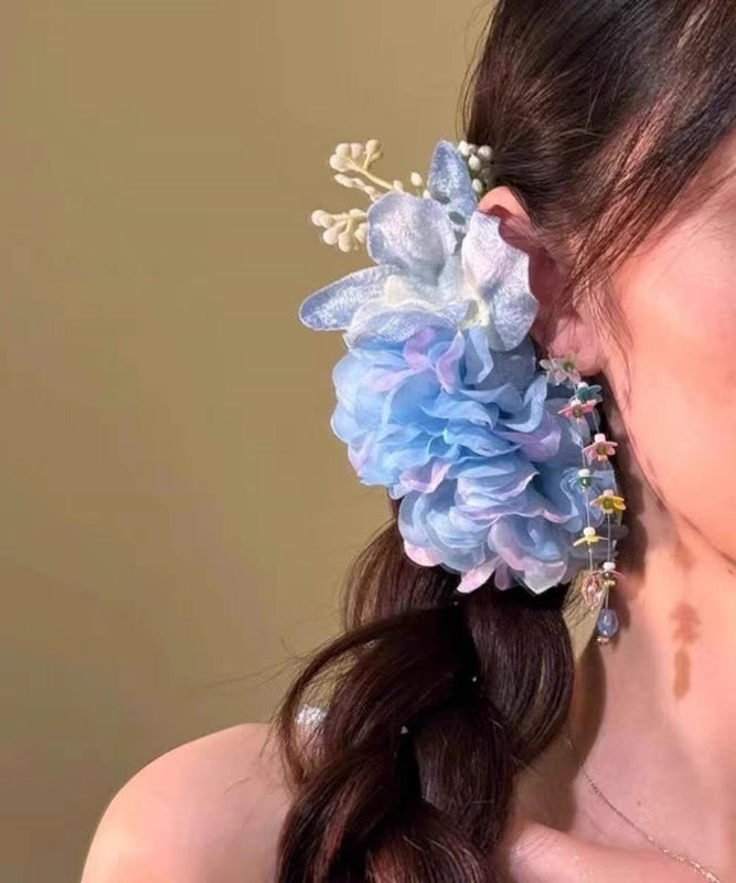 Handmade Blue Alloy Butterfly Floral Pearl Hairpin