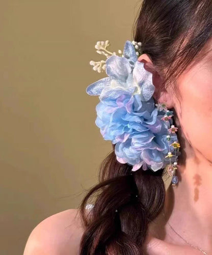 Handmade Blue Alloy Butterfly Floral Pearl Hairpin