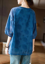 Load image into Gallery viewer, Handmade Blue O-Neck Butterfly Print Top Bracelet Sleeve