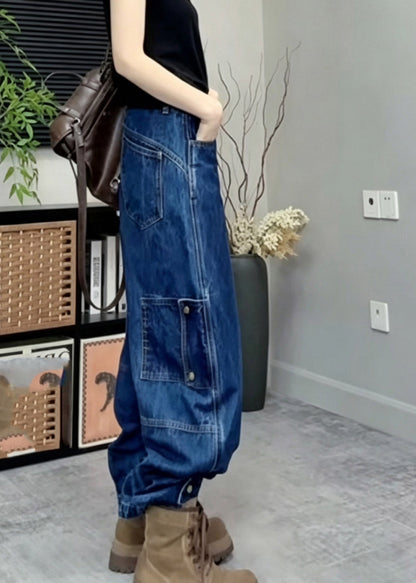 Handmade Blue Patchwork High Waist Wide Leg Jeans