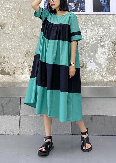 Handmade Blue Patchwork O-Neck Party Summer Cotton Dress - SooLinen