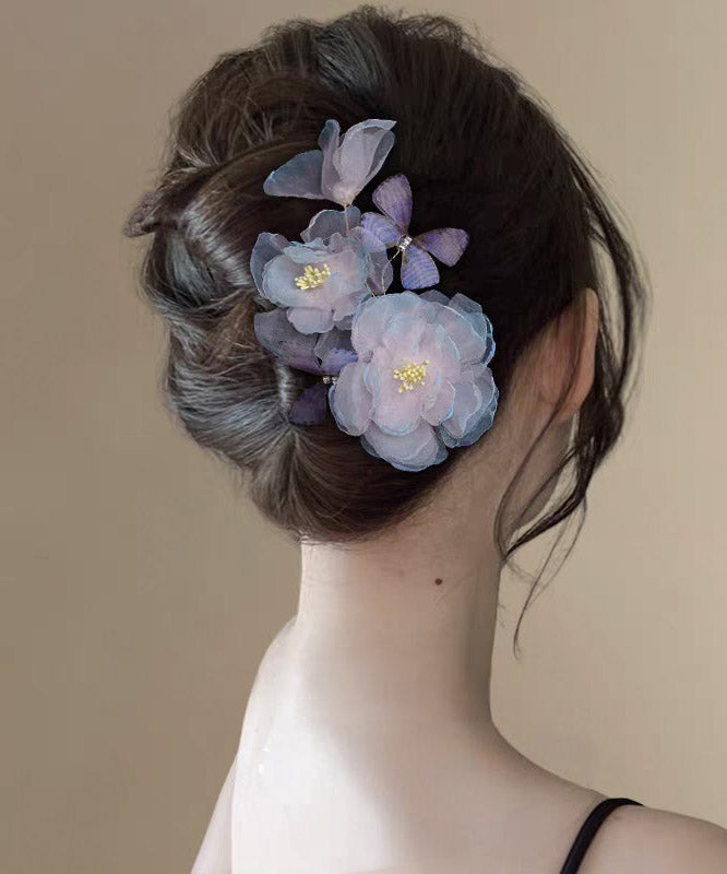 Handmade Blue Pink Silk Floral Butterfly Hairpin