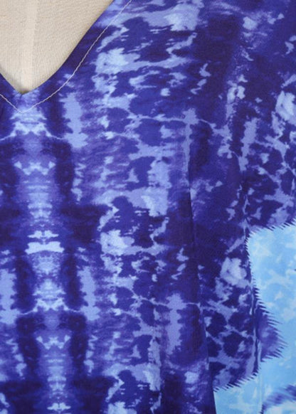 Handmade Blue Print V Neck Beach Gown Summer Maxi Dresses - SooLinen