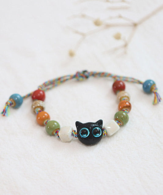 Handmade Blue Weave Ceramic Beading Owl Charm Bracelet