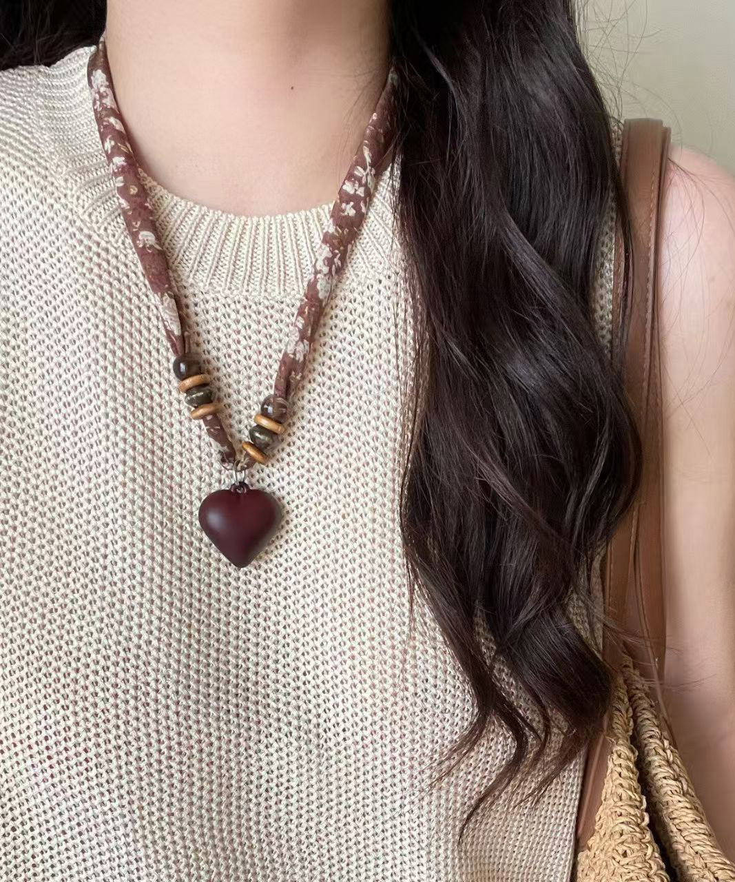Handmade Brown Alloy Love Scarf Pendant Necklace