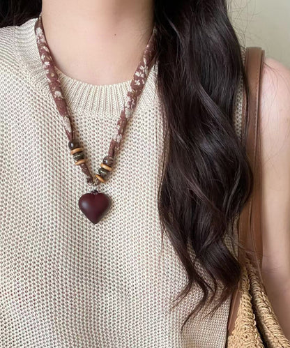 Handmade Brown Alloy Love Scarf Pendant Necklace