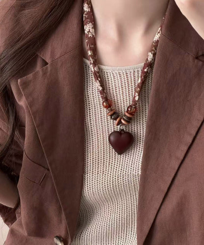 Handmade Brown Alloy Love Scarf Pendant Necklace
