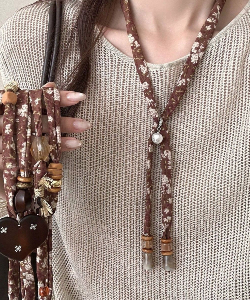 Handmade Brown Alloy Love Scarf Pendant Necklace