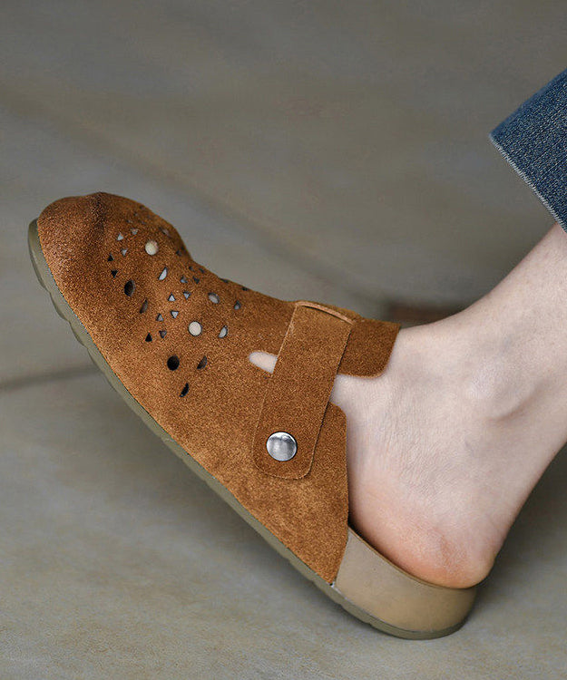 Handmade Brown Hollow Out Thong Sandals