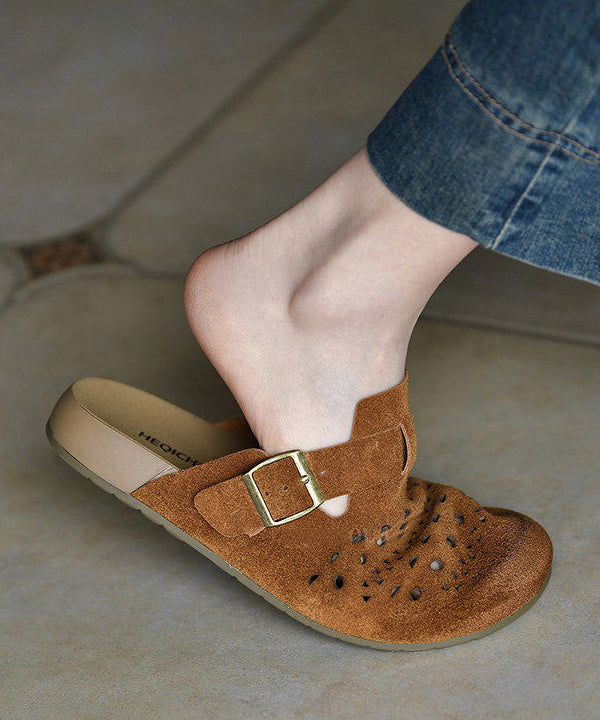 Handmade Brown Hollow Out Thong Sandals