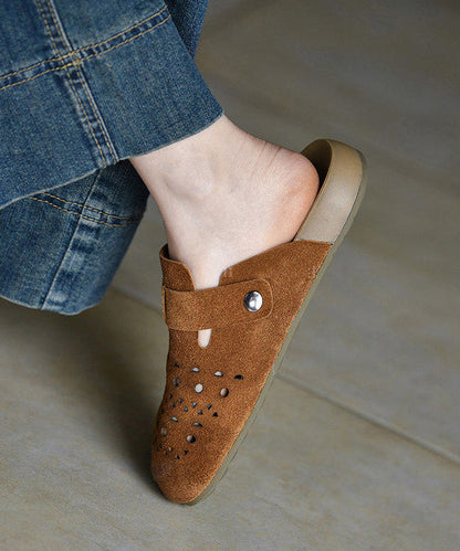 Handmade Brown Hollow Out Thong Sandals