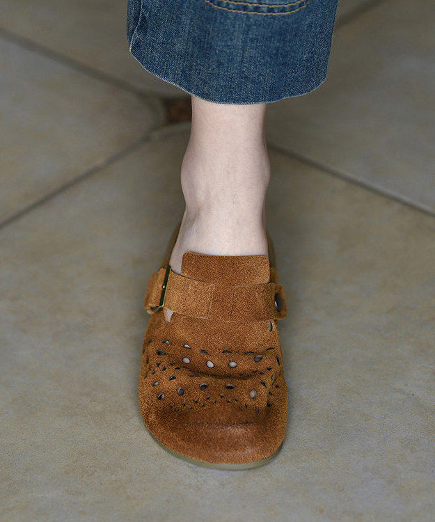Handmade Brown Hollow Out Thong Sandals