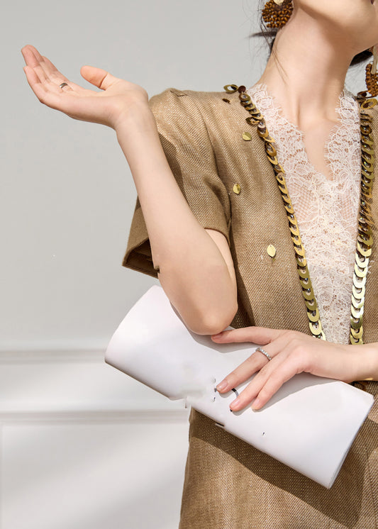 Handmade Brown Lace Patchwork Mid Dress Summer