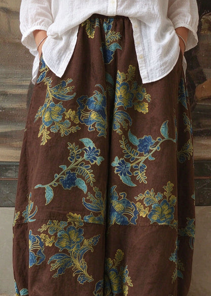 Handmade Brown Patchwork Warm Fleece Lantern Pants Winter