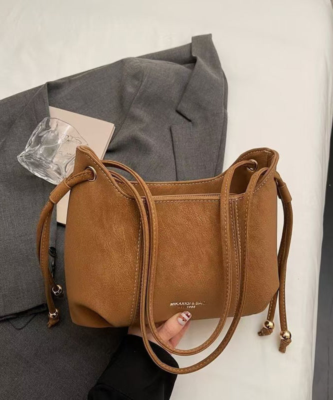 Handmade Brown Solid Durable Pendant Decorated Faux Leather Shoulder Bags
