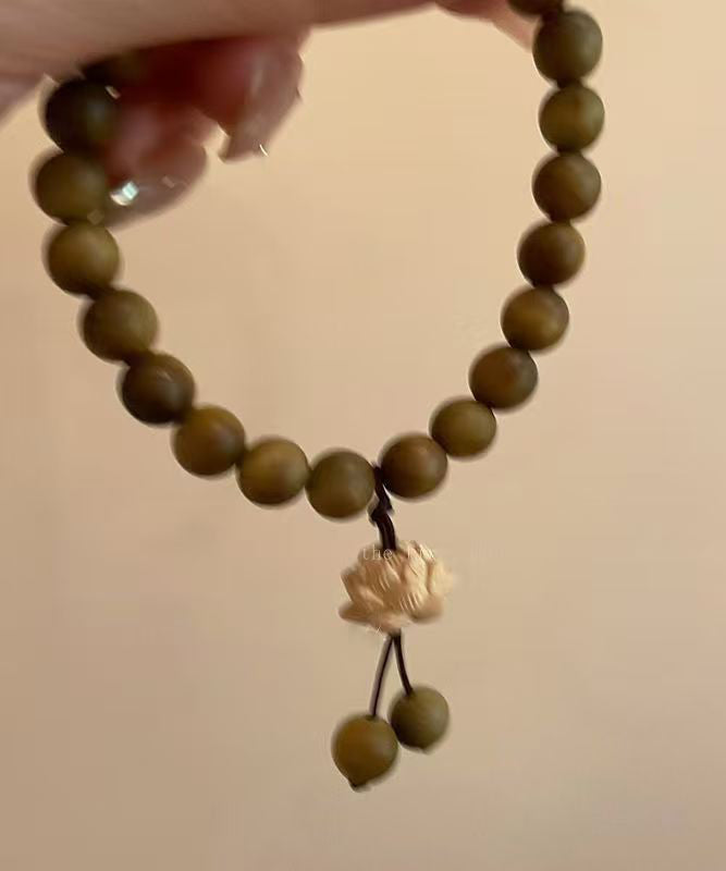 Handmade Brown Weaving Sandalwood Lotus Beading Two-Piece Set Charm Bracelet