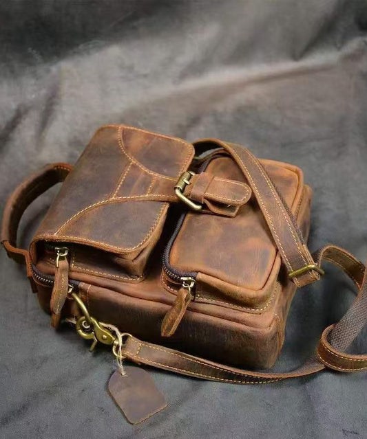 Handmade Casual Brown Calf Leather Message Bag Bag