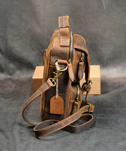 Handmade Casual Brown Calf Leather Message Bag Bag