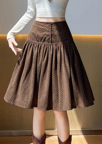 Handmade Coffee Dot Patchwork Corduroy Skirt Fall