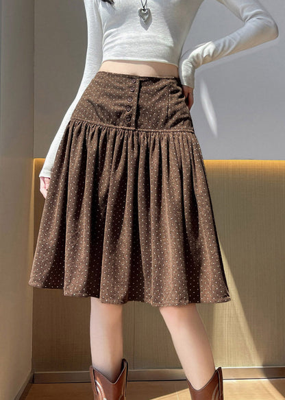 Handmade Coffee Dot Patchwork Corduroy Skirt Fall
