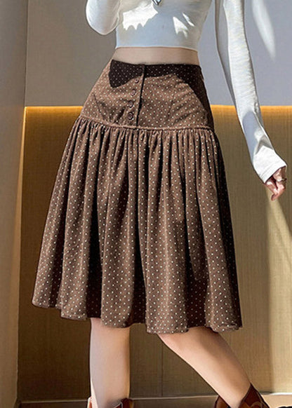 Handmade Coffee Dot Patchwork Corduroy Skirt Fall
