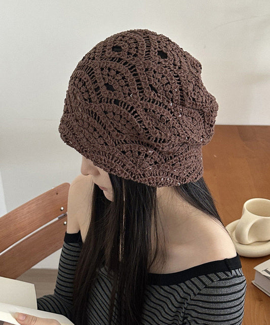 Handmade Coffee Hook Flower Sequin Thin Breathable Boonie Hat