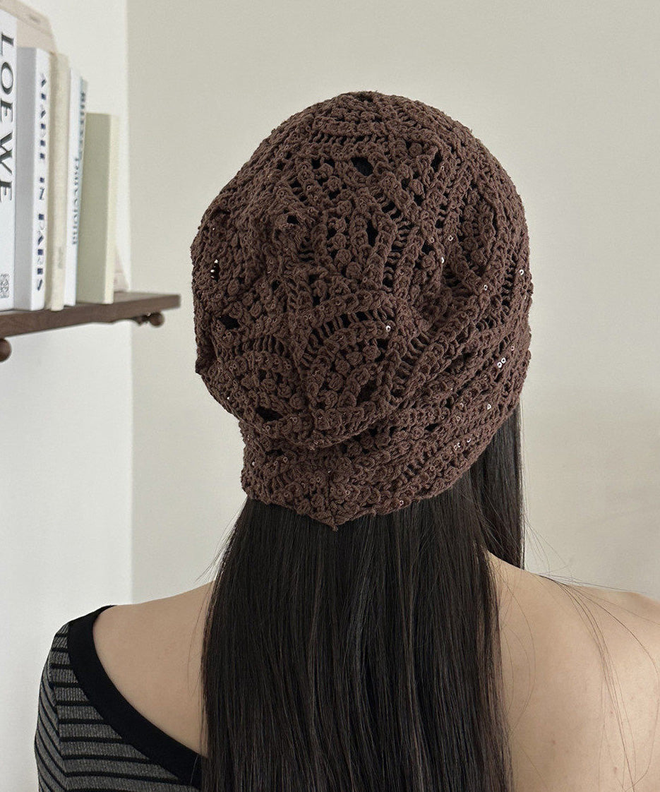 Handmade Coffee Hook Flower Sequin Thin Breathable Boonie Hat
