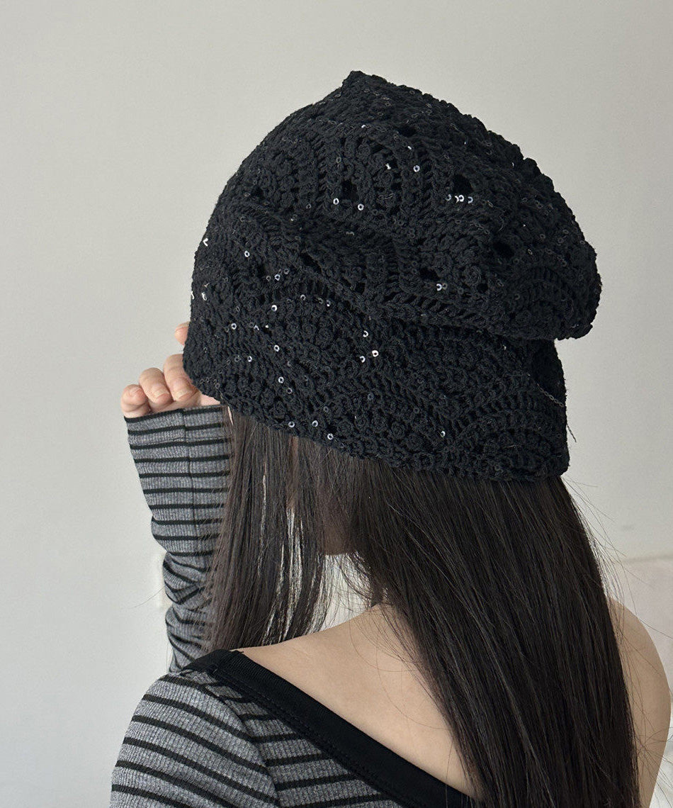 Handmade Coffee Hook Flower Sequin Thin Breathable Boonie Hat