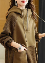 Load image into Gallery viewer, Handmade Coffee Patchwork Drawstring Hoodie Sweatshirts Long Sleeve